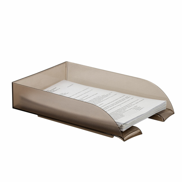 Лоток горизонтальный для бумаг BRAUBERG "Office style", 320х245х65 мм, тонированный серый, 237289 - Лотки горизонтальные (поддоны)