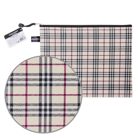 Папка-конверт на молнии А4 (335х243 мм), ткань в клетку, BRAUBERG "Checked", 223892 - Папки-конверты на молнии