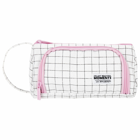 Пенал-косметичка BRAUBERG с ручкой, 1 откидная планка, полиэстер, 22x10х8 см, "Checkered white", 271558 - Пеналы мягкие