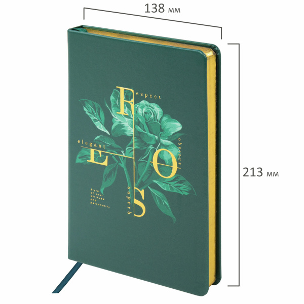 Ежедневник недатированный А5 (138х213 мм), BRAUBERG VISTA, под кожу, твердый, 136 л., "Rose", 112019 - Ежедневники с покрытием "под кожу и ткань"