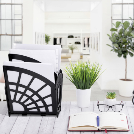 Лоток для бумаг веерный STAFF 5-ти секционный, 4 отделения, сетчатый, черный, 237021 - Лотки и подставки секционные