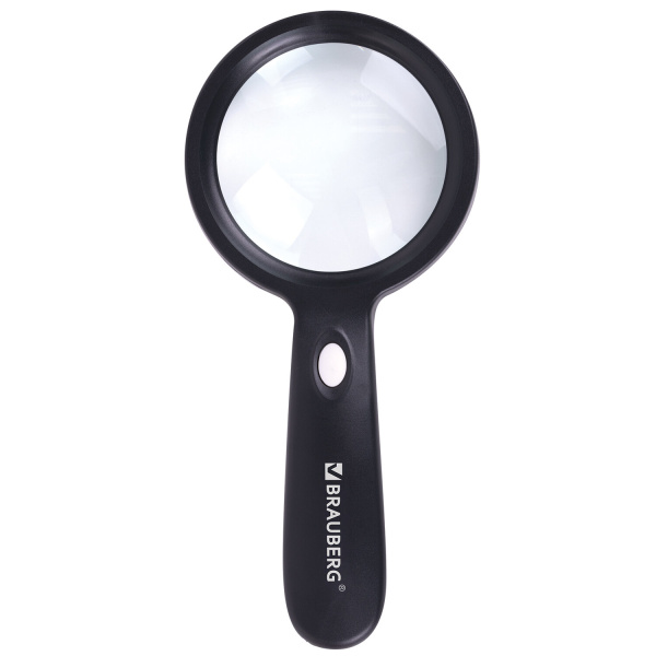 Лупа просмотровая с LED-ПОДСВЕТКОЙ, диаметр 90 мм, увеличение 10, корпус черный, BRAUBERG, 455928 - Лупы