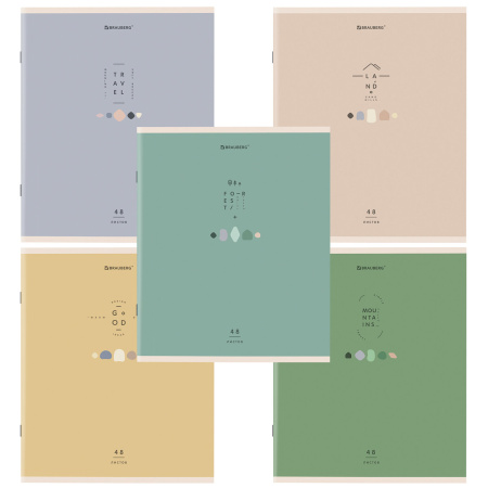 Тетрадь А5 48 л. BRAUBERG скоба, клетка, обложка картон, "Natural" (микс в спайке), 404359 - Тетради 40-48 листов
