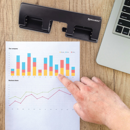 Дырокол металлический на 2-4 отверстия BRAUBERG "HL-4", до 15 л, черный, 221160 - Дыроколы на 4 отверстия