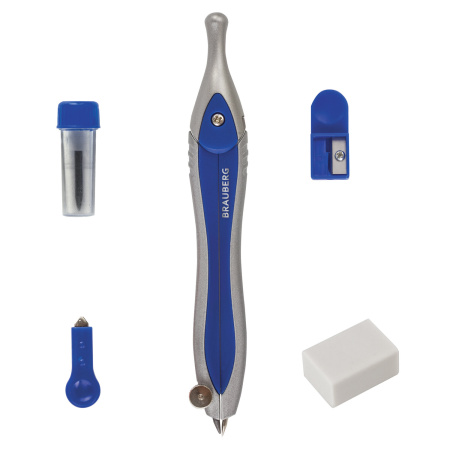 Готовальня BRAUBERG "Extra", 5 предметов (циркуль 125 мм, резинка, точилка, отвёртка, грифель), 210687 - Циркули и готовальни