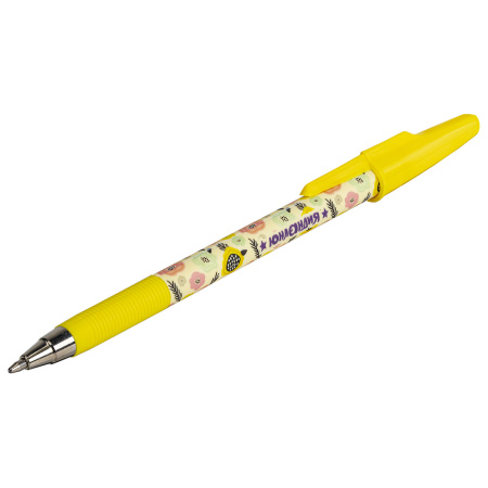 Ручка шариковая ЮНЛАНДИЯ "FLOWERS", синяя, SOFT TOUCH покрытие, узел 0,7 мм, линия письма 0,35 мм, 143732 - Ручки шариковые неавтоматические