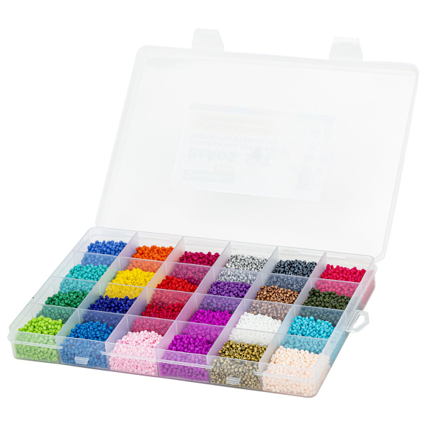 Набор BEADS SET для творчества, рукоделия и создания украшений из бисера, 6000 бусин, 24 вида, нить, BRAUBERG KIDS, 664696 - Наборы для изготовления бижутерии