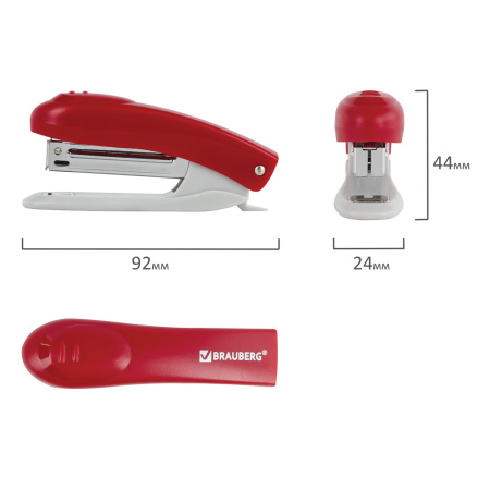 Степлер №10 BRAUBERG "Original", до 12 листов, с антистеплером, красный, 222532 - Степлеры настольные