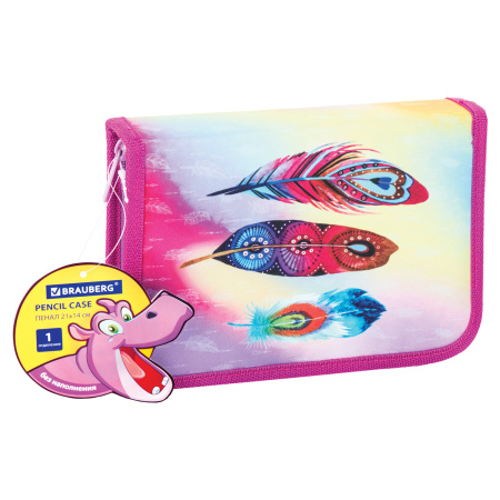 Пенал BRAUBERG, 1 отделение, полиэстер, 21х14 см, "Plumage", 270304 - Пеналы каркасные