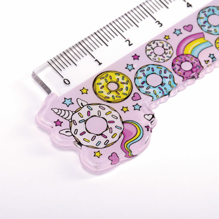 Линейка пластик 15 см ЮНЛАНДИЯ "СЛАДКИЕ ИСТОРИИ", фигурная, цветная печать, с волнистым краем, 210728 - Линейки