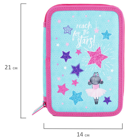 Пенал BRAUBERG, 3 отделения, полиэстер, 21х14 см, "Reach for the stars", 270728 - Пеналы каркасные