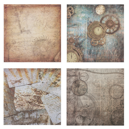 Бумага для скрапбукинга 30х30 см "Стимпанк", двусторонняя, 12 листов, 12 дизайнов, 180 г/м2, ОСТРОВ СОКРОВИЩ, 662769 - Наборы бумаги