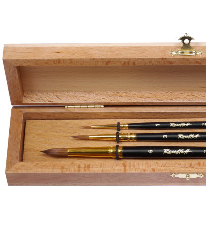 Набор №6 Roubloff 3 кисти из колонка короткая ручка буковый пенал - Кисти художественные в наборах