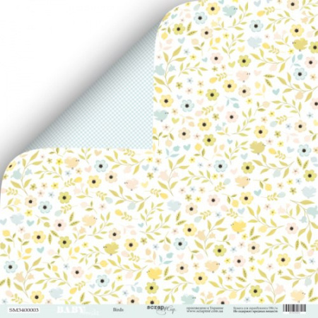 Лист двусторонней бумаги "Birds" из коллекции "Smile Baby" 30*30 см от Scrapmir