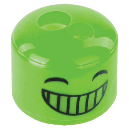 Точилка ПИФАГОР "Смайлики", 2 отверстия для чернографитных карандашей (в том числе утолщенных), с контейнером, пластиковая, ассорти, 228444 - Точилки ручные