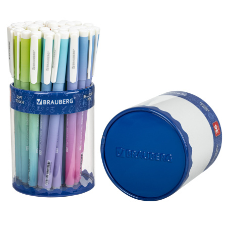 Ручка шариковая BRAUBERG SOFT TOUCH GRIP "GRADE PASTEL", СИНЯЯ, мягкое покрытие, ассорти, узел 0,7 мм, 143711 - Ручки шариковые неавтоматические