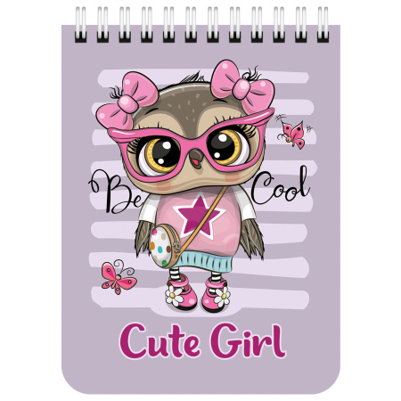 Блокнот МАЛЫЙ ФОРМАТ А6 108х145 мм, 40 л., гребень, картон, клетка, BRAUBERG KIDS, "Зверята", 114395 - Блокноты