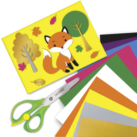 Картон цветной А4 немелованный (матовый), ВОЛШЕБНЫЙ, 10 листов 10 цветов, в папке, ПИФАГОР, 200х290 мм, "Лисенок", 129912 - Цветной и белый картон