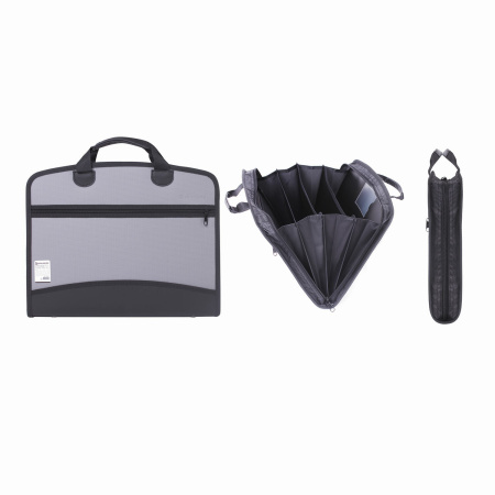 Папка-портфель пластиковая BRAUBERG А4+ (375х305х60 мм), 4 отделения, 2 кармана, серая, 228685 - Портфели пластиковые