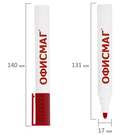 Маркер стираемый для белой доски КРАСНЫЙ, ОФИСМАГ, круглый наконечник, 3 мм, 152220 - Маркеры для досок
