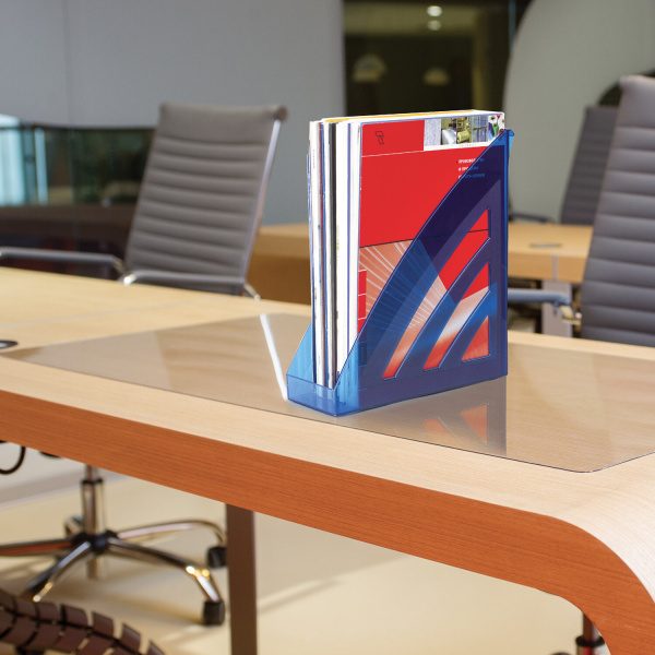 Лоток вертикальный для бумаг BRAUBERG "Office style", 245х90х285 мм, тонированный синий, 237282 - Лотки вертикальные (стойки-уголки)