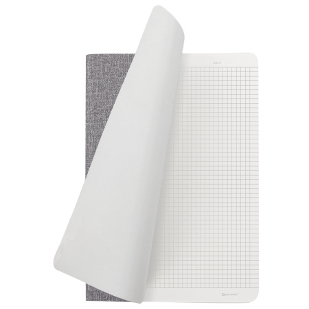 Тетрадь 48 л. в клетку обложка кожзам под рогожку, сшивка, A5 (147х210мм), СЕРЫЙ, BRAUBERG HARMONY, 403833 - Тетради 40-48 листов