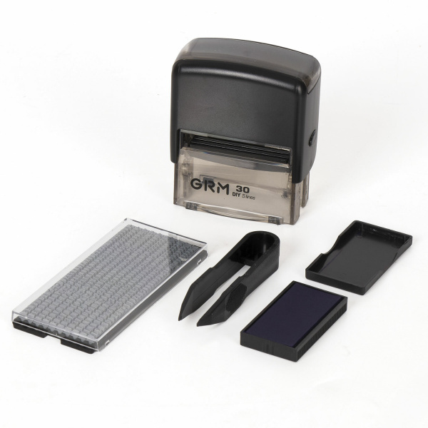 Штамп самонаборный 5-строчный, оттиск 47х18 мм, синий без рамки, GRM 30, КАССА В КОМПЛЕКТЕ, 116000030 - Штампы прямоугольные самонаборные