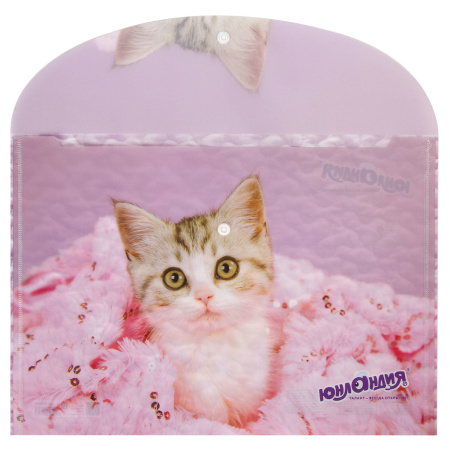 Папка-конверт с кнопкой ЮНЛАНДИЯ "Котенок", А4, 160 мкм, до 100 листов, цветная печать, 228049 - Папки-конверты с кнопкой