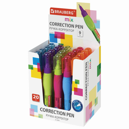 Ручка-корректор BRAUBERG MIX, 9 мл, металлический наконечник, ассорти, 229075 - Корректирующие ручки