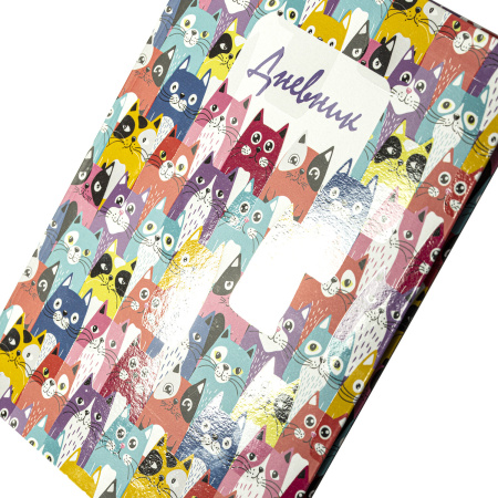 Дневник 1-4 класс 48 л., гибкая обложка, ЮНЛАНДИЯ, выборочный лак, с подсказом, "Котики", 106588 - Дневники для младших классов