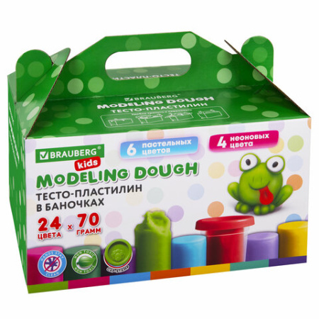 Пластилин-тесто для лепки BRAUBERG KIDS, 24 цвета, 1680 г, крышки-штампики, сундучок, 106722 - Пластилин