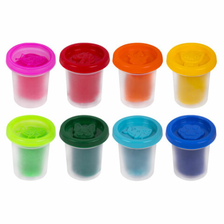 Пластилин-тесто для лепки BRAUBERG KIDS, 8 цветов, 400 г, яркие классические цвета, крышки-штампики, 106720 - Пластилин