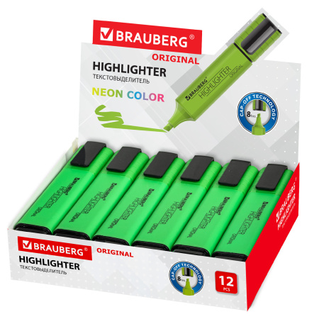 Текстовыделитель BRAUBERG "ORIGINAL NEON", ЗЕЛЕНЫЙ, линия письма 1-5 мм, 152212 - Текстовыделители