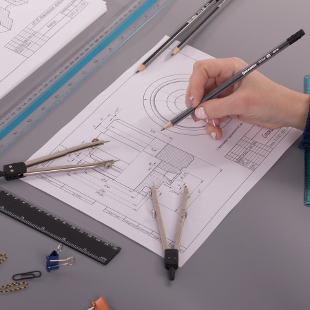 Набор карандашей чернографитных BRAUBERG "Style" 4 шт., HB, с ластиком, корпус черно-серый, 181718 - Карандаши чернографитные