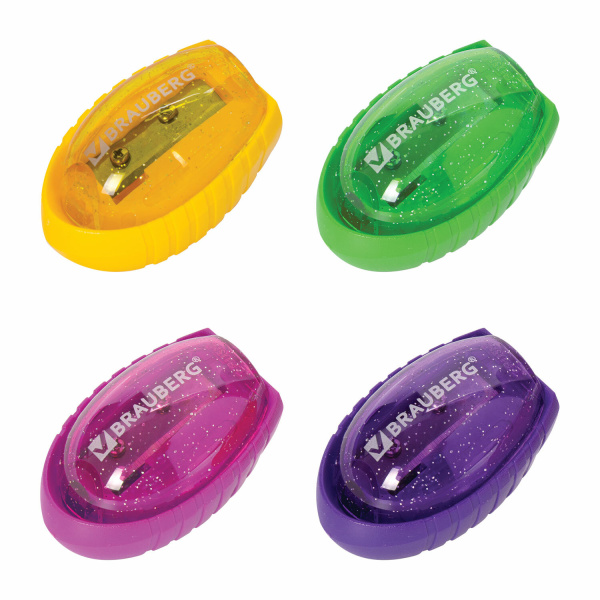 Точилка BRAUBERG "Shuttle", с контейнером, эллиптическая, ассорти, 1 шт, 222505