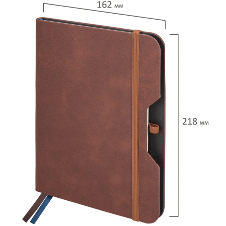 Блокнот А5 (162х218 мм), BRAUBERG "NOTE", под кожу софт-тач, с резинкой, 80 л., клетка, коричневый, 113436 - Бизнес-блокноты и бизнес-тетради