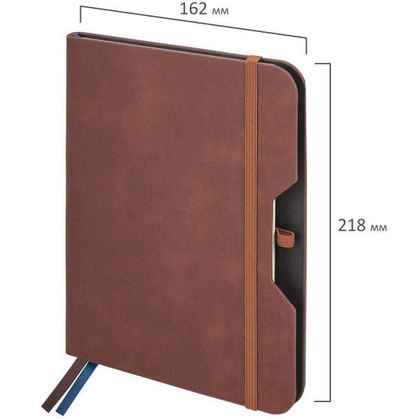 Блокнот А5 (162х218 мм), BRAUBERG "NOTE", под кожу софт-тач, с резинкой, 80 л., клетка, коричневый, 113436 - Бизнес-блокноты и бизнес-тетради