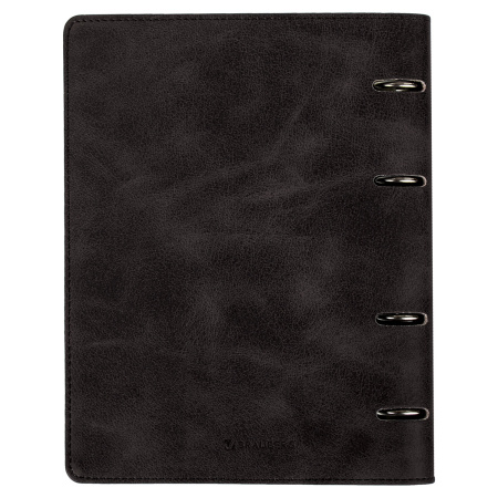 Тетрадь на кольцах А5 (180х220 мм), 120 листов, под кожу, клетка, BRAUBERG "Main", черный, 402004 - Тетради на кольцах и сменные блоки к ним