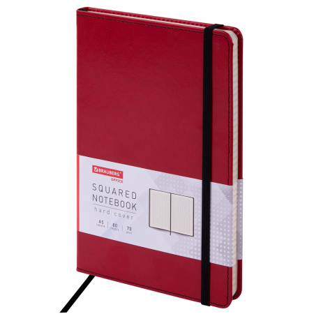 Блокнот А5 (148x218 мм), BRAUBERG "Office", под кожу, 80 л., резинка, клетка, красный, 111030 - Бизнес-блокноты и бизнес-тетради