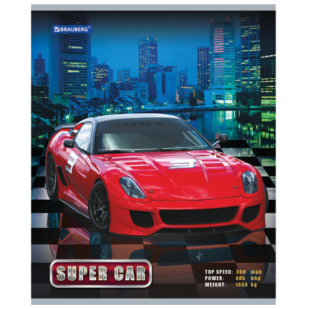 Тетрадь А5, 48 л., BRAUBERG скоба, клетка, обложка картон, АВТО, 401282 - Тетради 40-48 листов