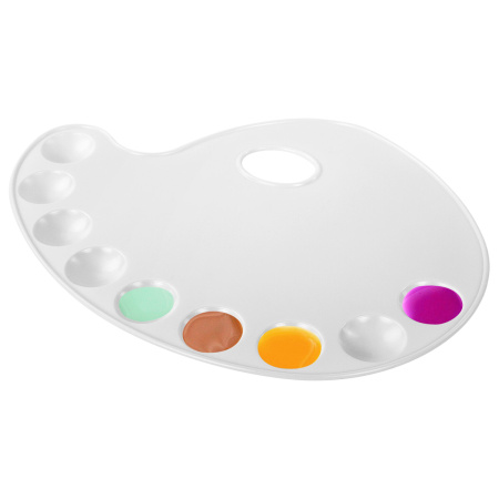 Палитра художественная пластиковая овальная 28х21 см, 9 ячеек, BRAUBERG ART DEBUT, 192229 - Инструменты для художественно-живописных работ