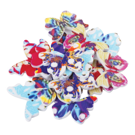 Пуговицы декоративные "Бабочки", дерево, 30х20 мм, 18 шт., ассорти, ОСТРОВ СОКРОВИЩ, 661419 - Пуговицы для творчества