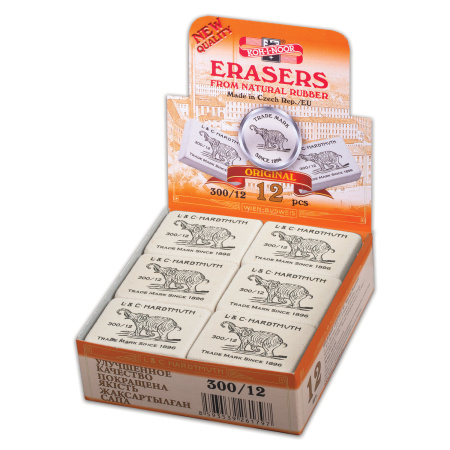 Ластик KOH-I-NOOR "Слон" 300/12, 48х37х16 мм, белый, прямоугольный, натуральный каучук, 0300012002KDRU - Ластики классические