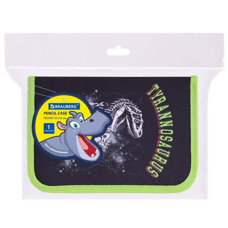 Пенал BRAUBERG, 1 отделение, полиэстер, 21х14 см, "Tyrannosaurus", 271531 - Пеналы каркасные