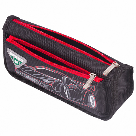 Пенал ЮНЛАНДИЯ, 2 отделения, полиэстер, "Car", черный, 21х6х9 см, 270273 - Пеналы мягкие