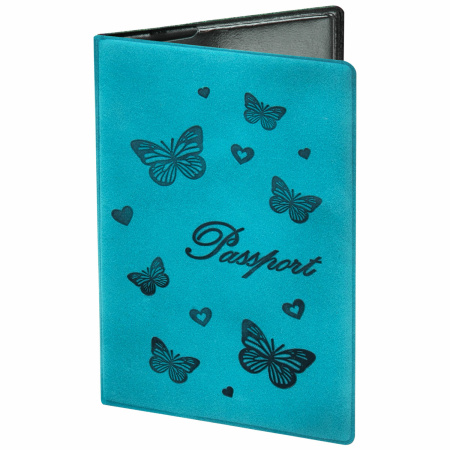 Обложка для паспорта STAFF, бархатный полиуретан, "Бабочки", мятно-бирюзовая, 237617 - Обложки для паспорта