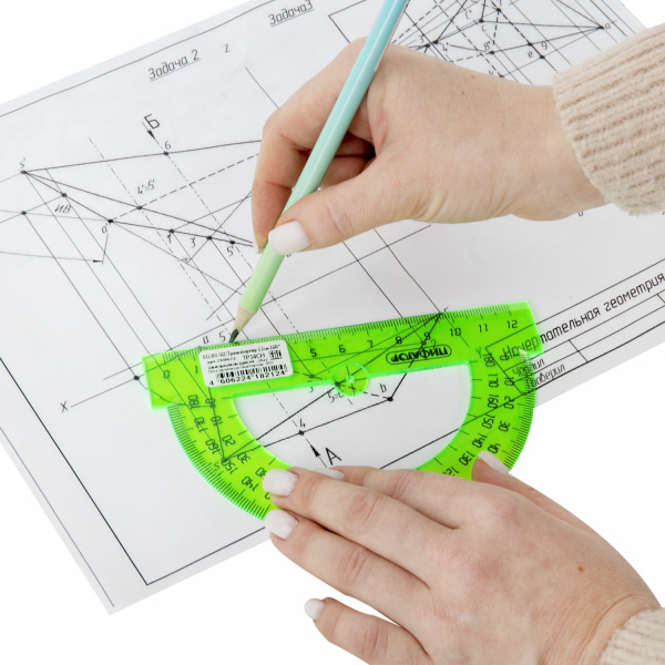 Транспортир 12 см, 180 градусов, ПИФАГОР, прозрачный, неоновый, ассорти, 210622 - Транспортиры