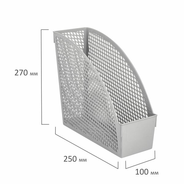 Лоток вертикальный для бумаг STAFF "Profit", 270х100х250 мм, сетчатый, полипропилен, серый, 237252 - Лотки вертикальные (стойки-уголки)