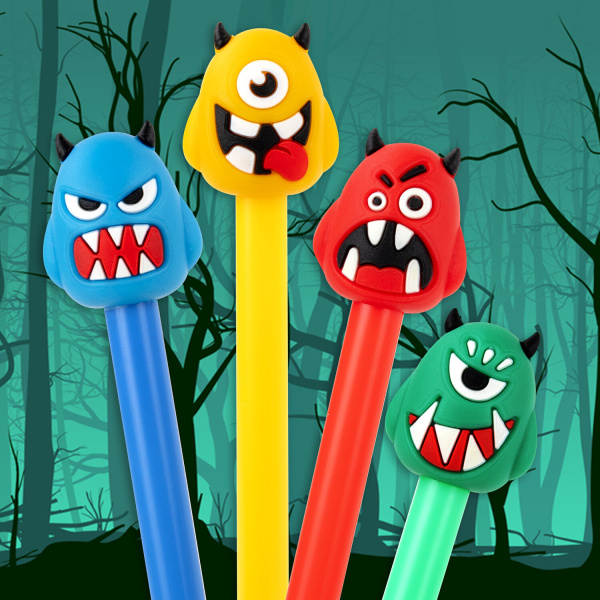 Ручка с топпером шариковая ЮНЛАНДИЯ "Монстрик", корпус ассорти, СИНЯЯ, пишущий узел 0,7 мм, 143798 - Ручки фигурные