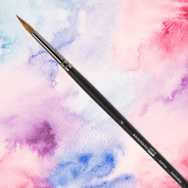 Кисть художественная проф. BRAUBERG ART CLASSIC, колонок, круглая, № 4, длинная ручка, 200925 - Кисти художественные из натурального волоса